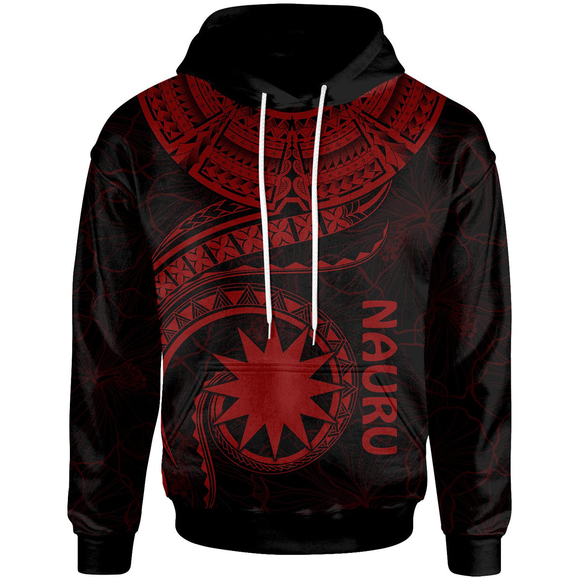 Nauru Polynesian Hoodie Nauru Waves (Red) Unisex Red - Polynesian Pride