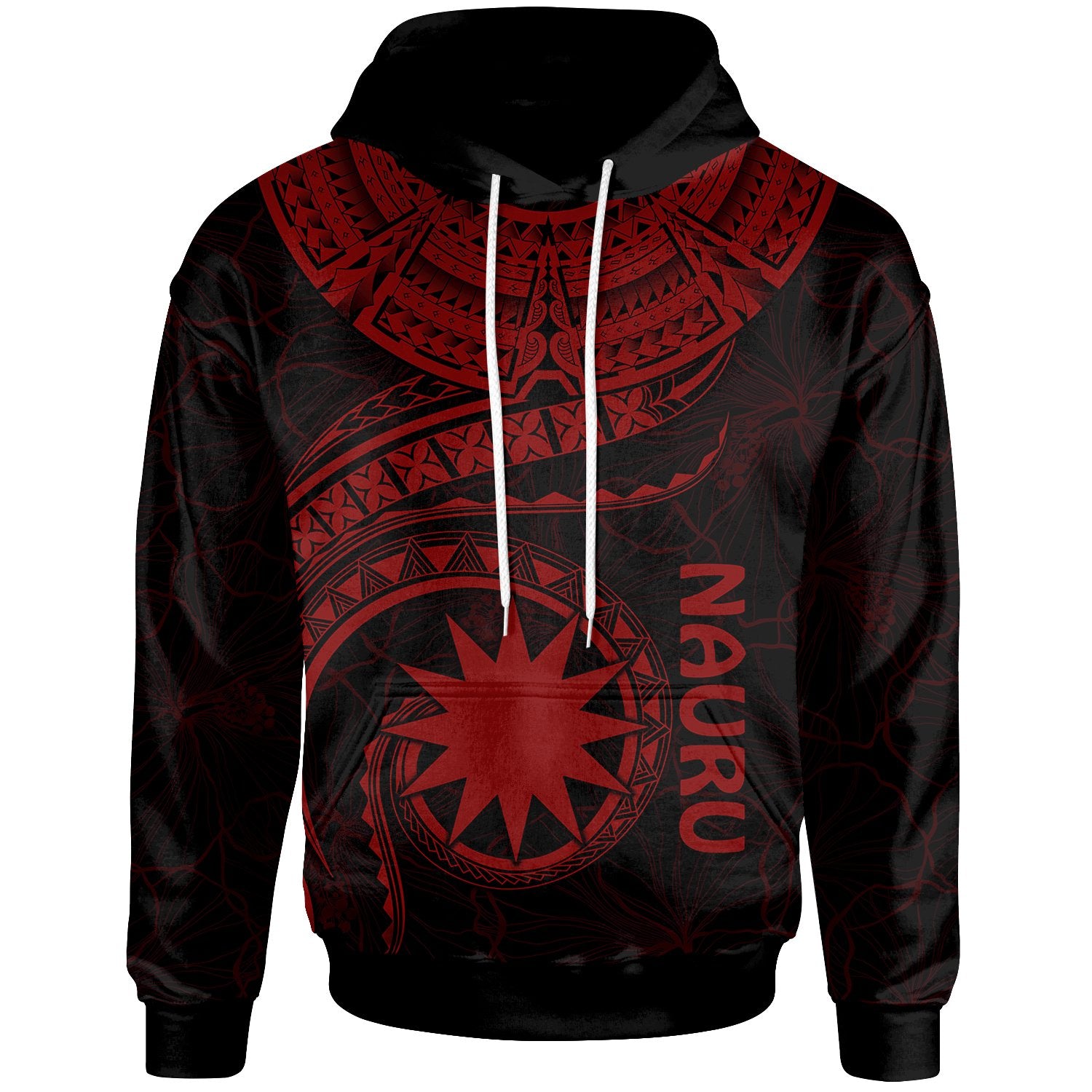 Nauru Polynesian Hoodie Nauru Waves (Red) Unisex Red - Polynesian Pride