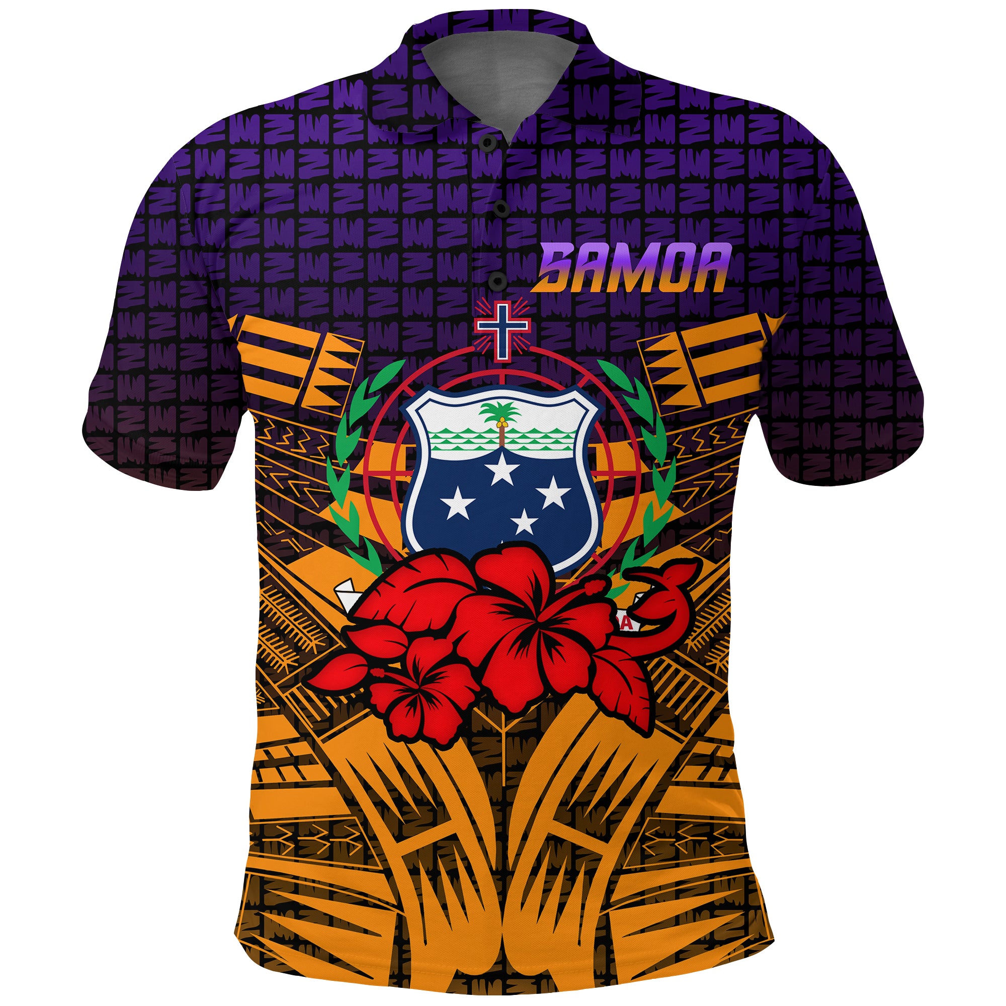 Samoa Polo Shirt Hibiscus With Tribal LT12 Unisex Orange - Polynesian Pride