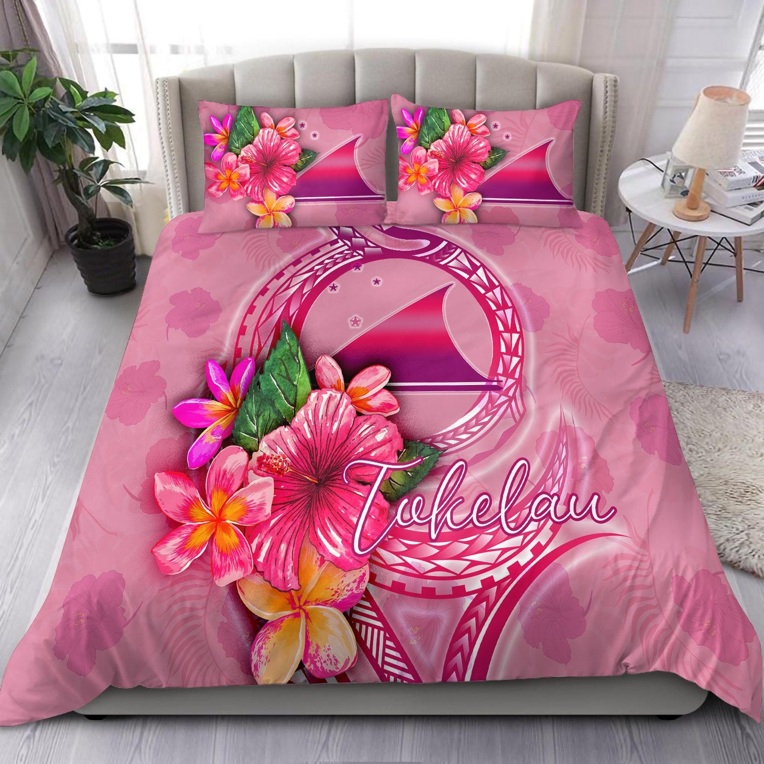 Tokelau Polynesian Bedding Set - Floral With Seal Pink pink - Polynesian Pride