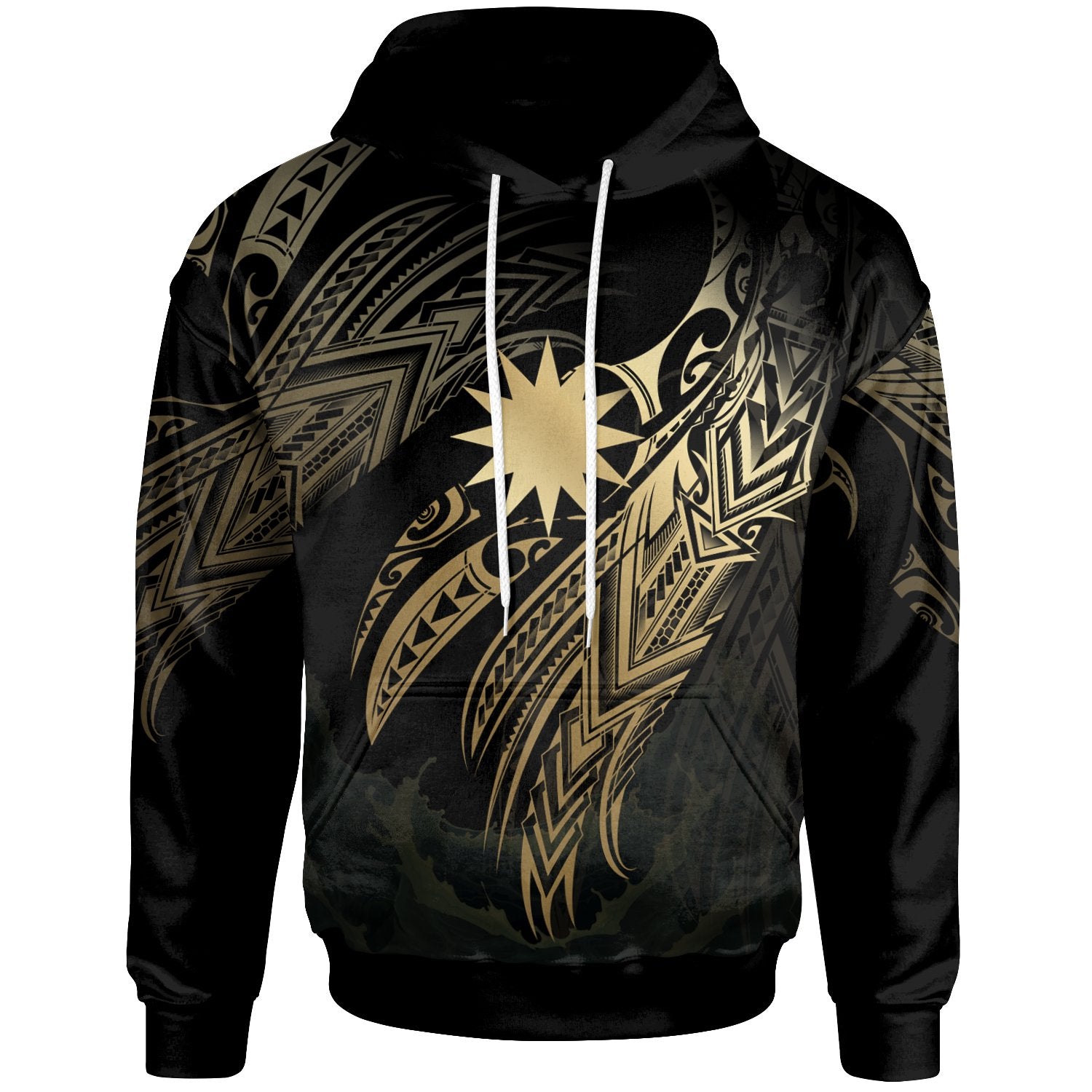 Nauru Polynesian Hoodie Legend Gold Version Unisex Black - Polynesian Pride