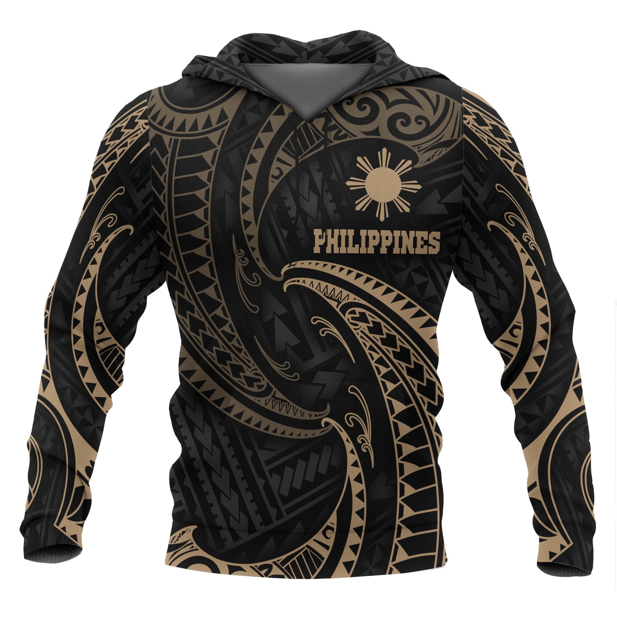 Philippines Hoodie Gold Tribal Wave Black - Polynesian Pride