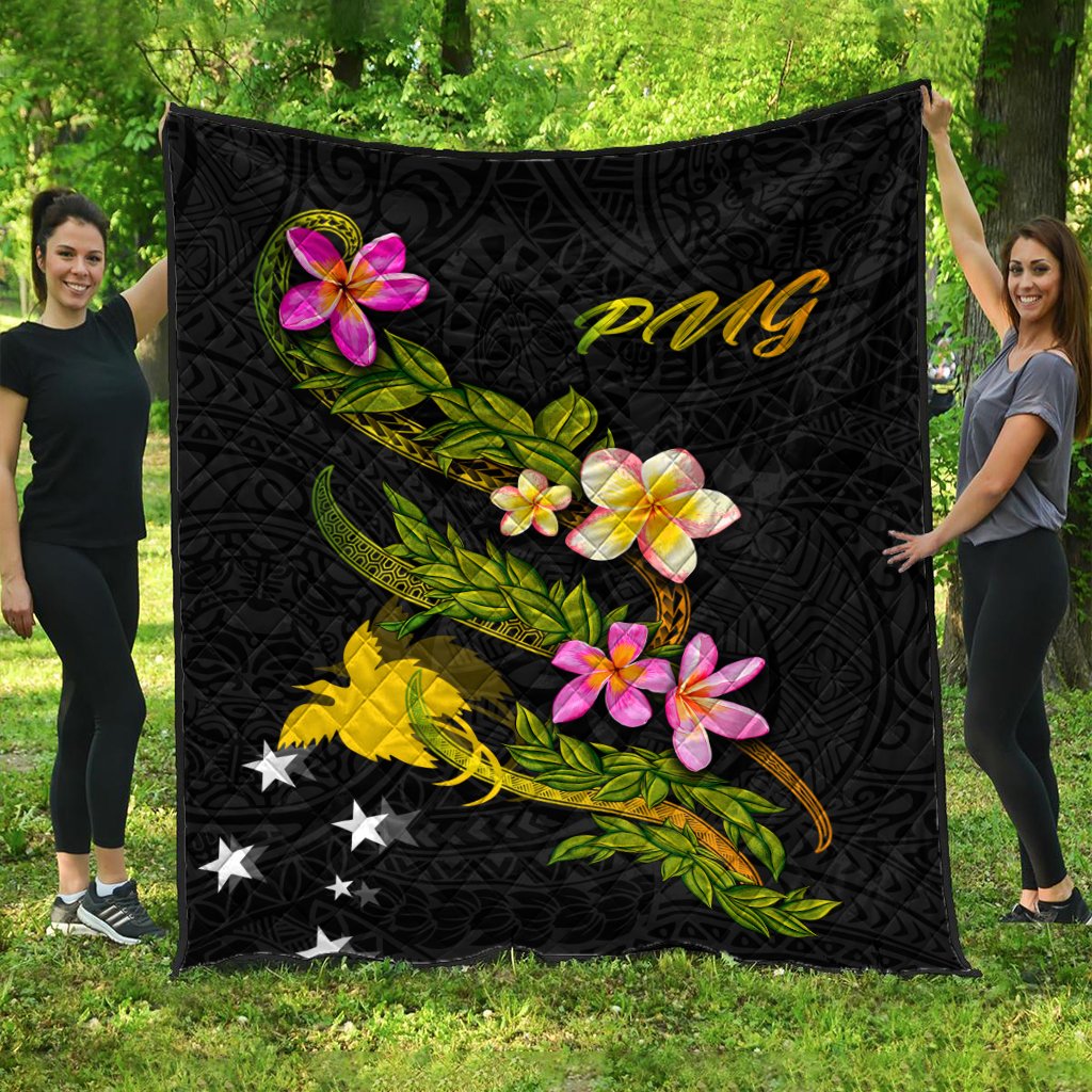 Papua New Guinea Polynesian Quilt - Plumeria Tribal Black - Polynesian Pride