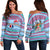 Fiji Christmas Women Off Shoulder Sweater - Ugly Christmas - LT12 Blue - Polynesian Pride