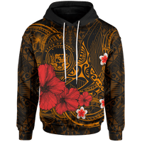 Polynesian Hawaii Hoodie Humpback Whale with Hibiscus (Golden) Unisex Golden - Polynesian Pride