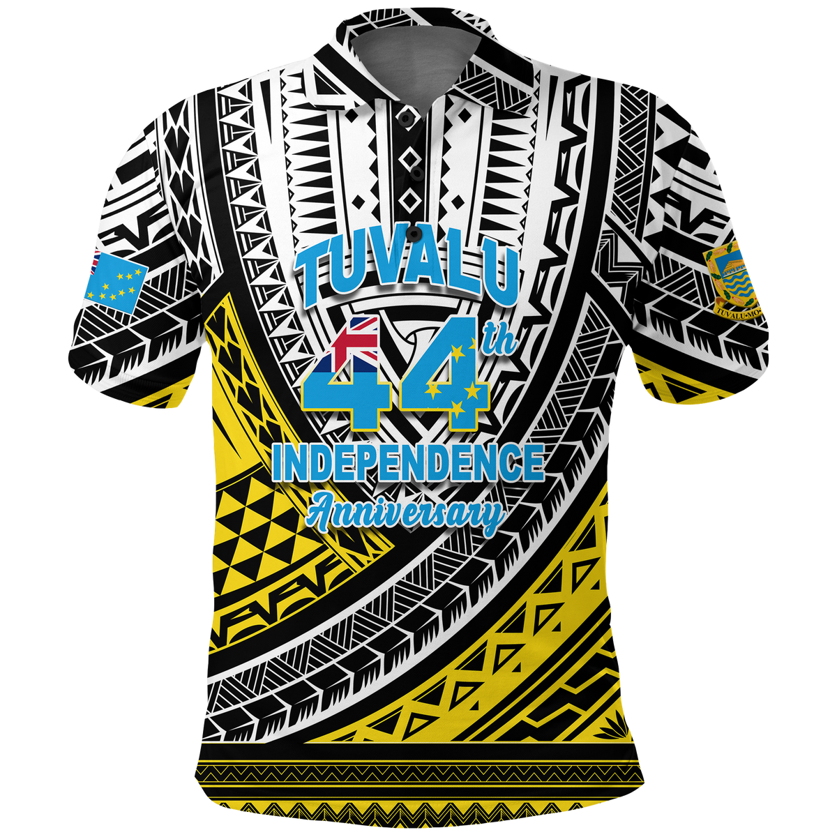 Tuvalu Polo Shirt 44th Independence Anniversary Tribal Pattern White LT12 Art - Polynesian Pride