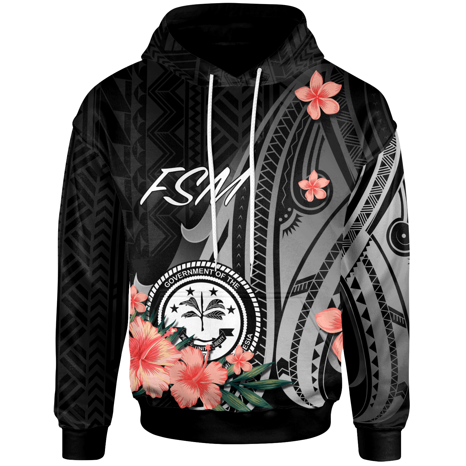 Federated States of Micronesia Hoodie Polynesian Hibiscus Pattern Style Unisex Black - Polynesian Pride