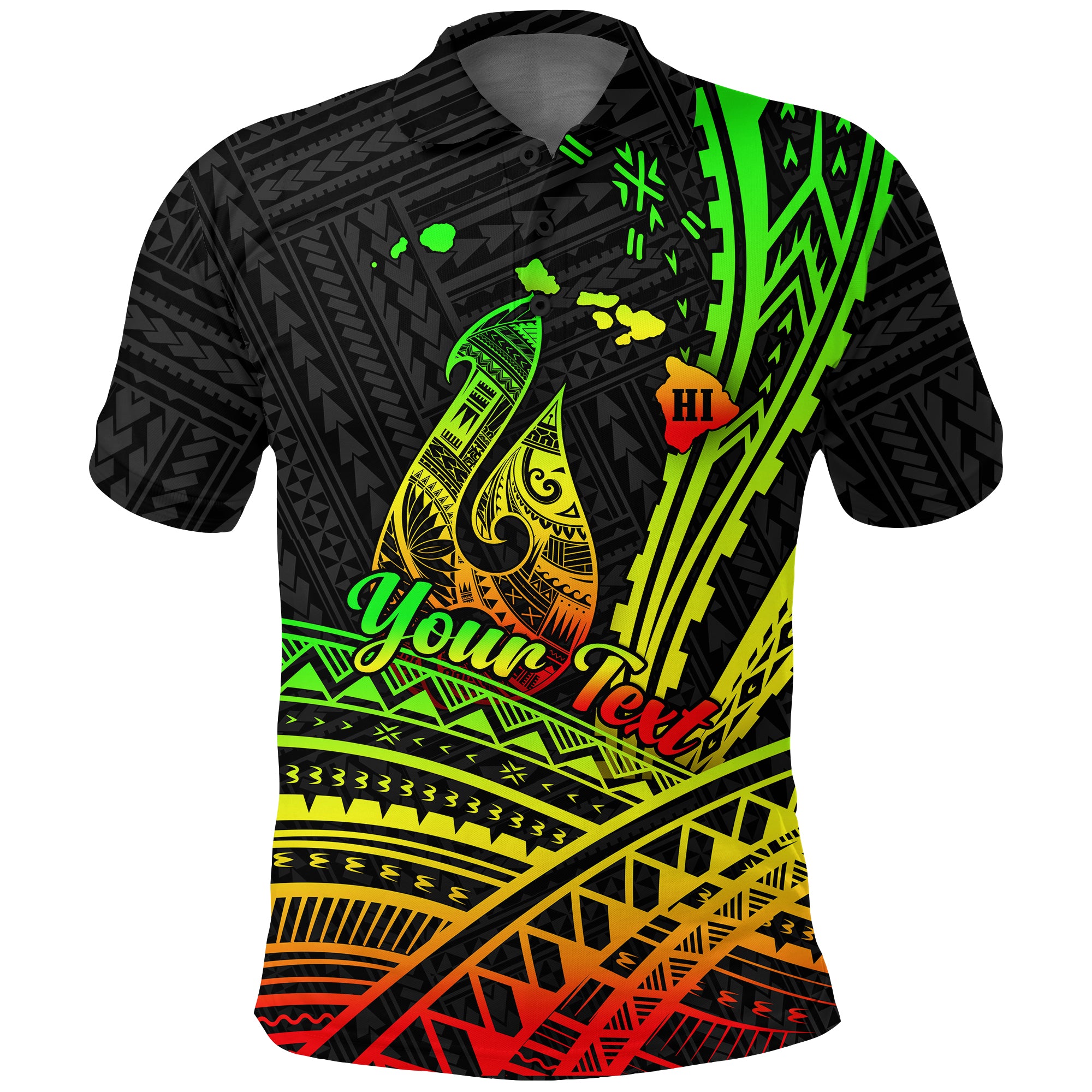 (Custom Personalised) Hawaii Fish Hook Polynesian Tribal Reggae Polo Shirt - LT12 Reggae - Polynesian Pride