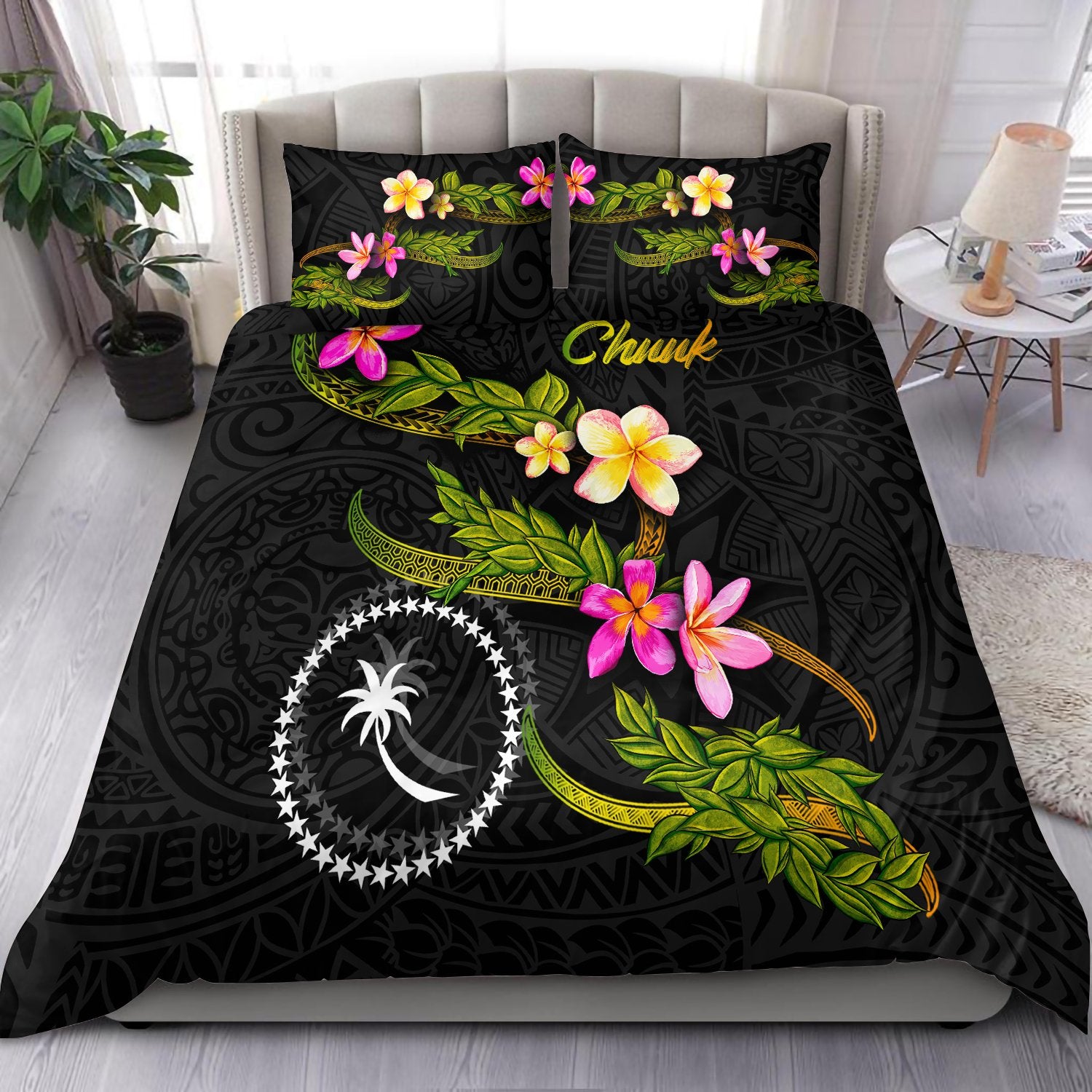 Chuuk Polynesian Bedding Set - Plumeria Tribal Black - Polynesian Pride