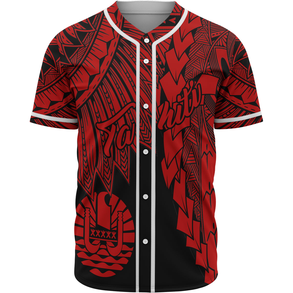 Tahiti Polynesian Baseball Shirt - Tribal Wave Tattoo Red Unisex Red - Polynesian Pride