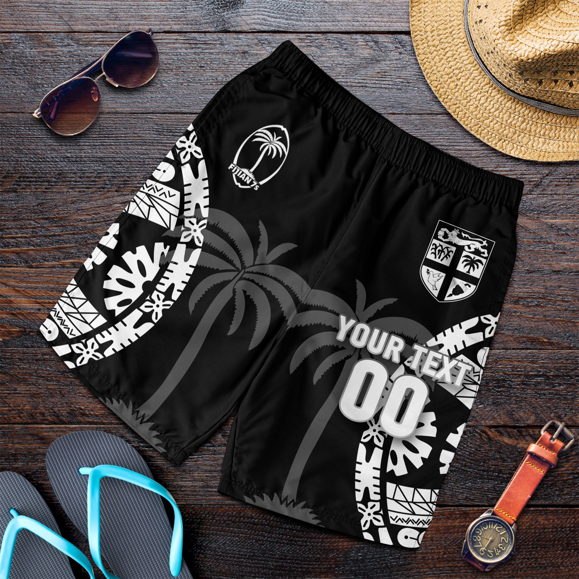 (Custom Personalised) Fiji Rugby Sevens Fijian Tapa Pattern Men Short - LT12 Men Short Black - Polynesian Pride