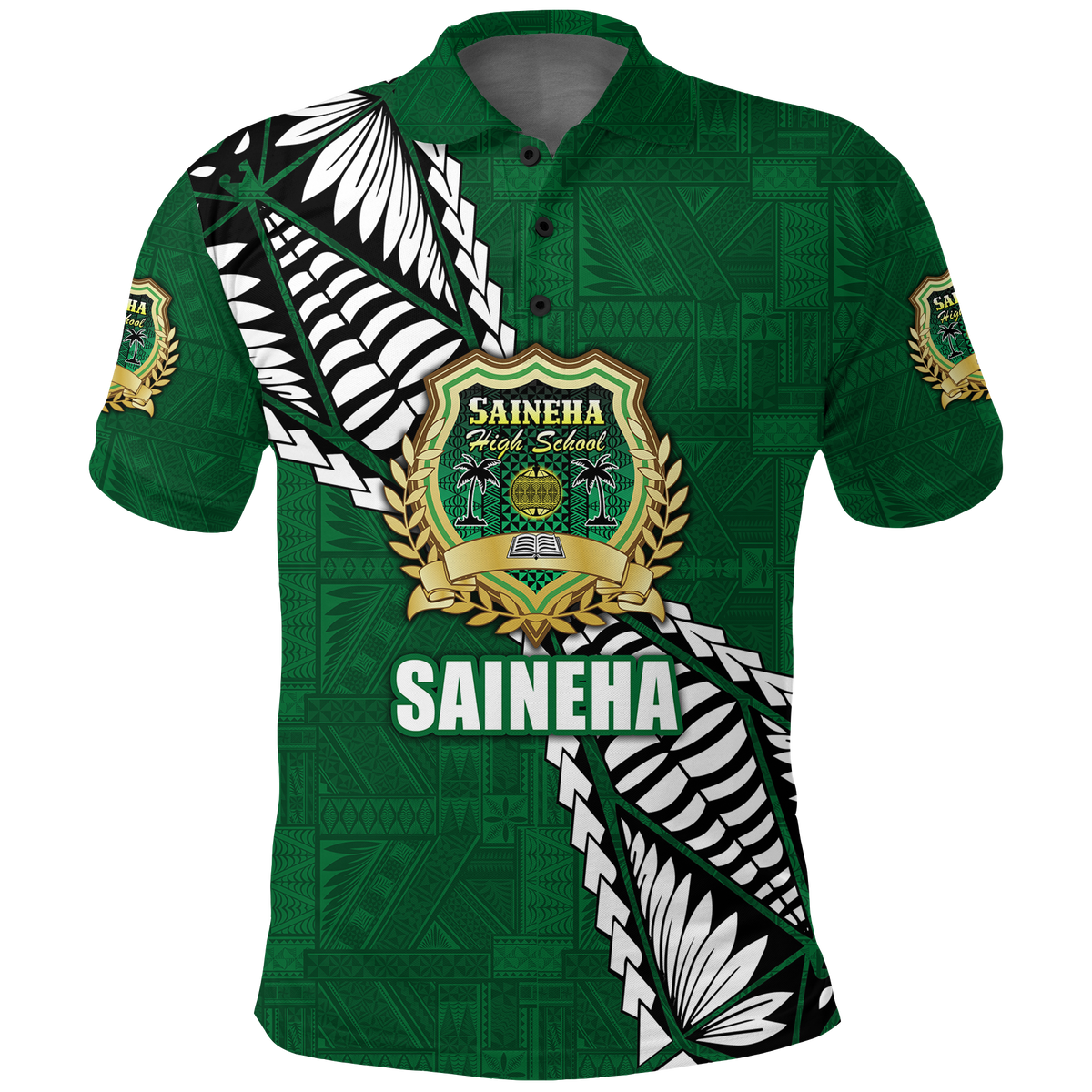 Tonga Saineha High School Tongan Patterns Polo Shirt LT12 Unisex Green - Polynesian Pride