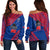 F.A.S.T Samoa Women Off Shoulder Sweater - Samoan Pattern - LT12 Blue - Polynesian Pride