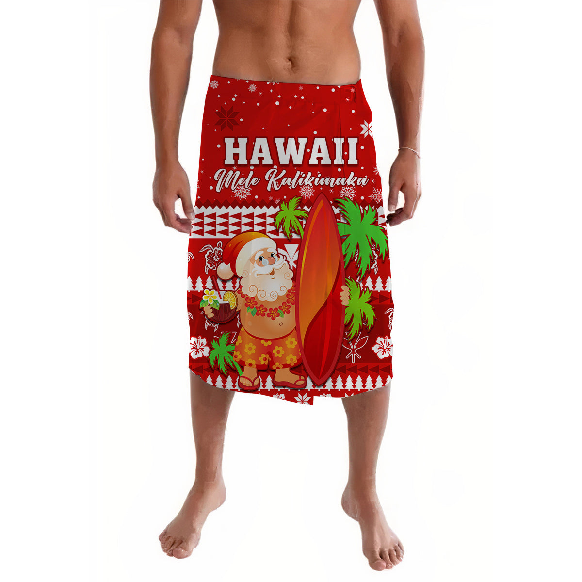 Mele Kalikimaka Lavalava Santa Claus Hawaii Christmas LT13 Red - Polynesian Pride