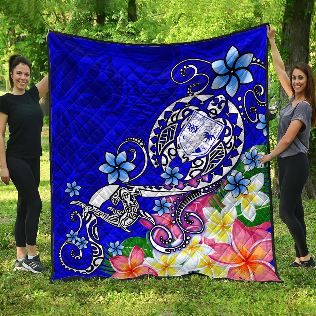 Fiji Premium Quilt - Turtle Plumeria (Blue) Blue - Polynesian Pride