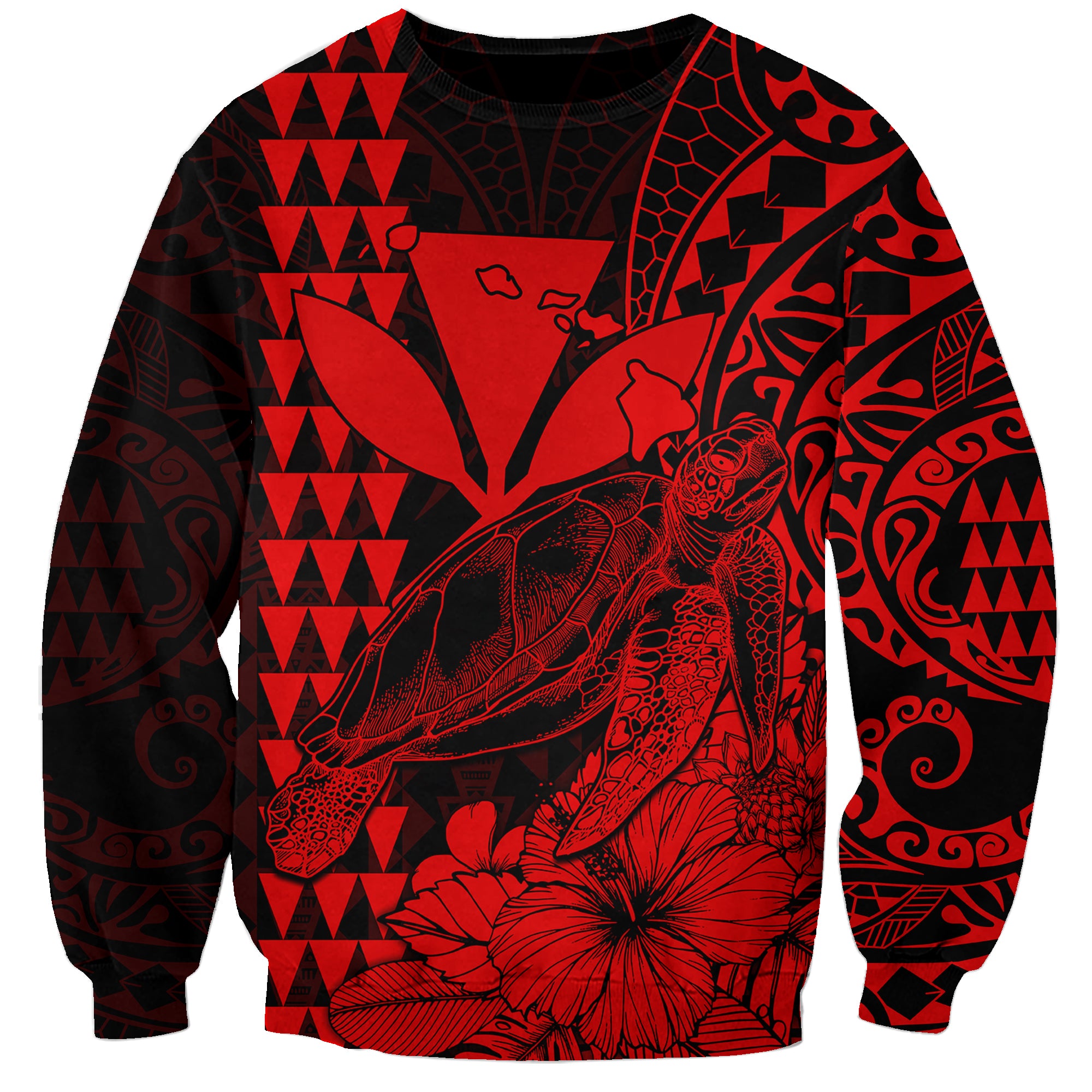 (Custom Personalised) Kakau Polynesian Tribal Hawaiian Turtle with Kanaka Maoli Red Sweatshirt LT9 Unisex Red - Polynesian Pride