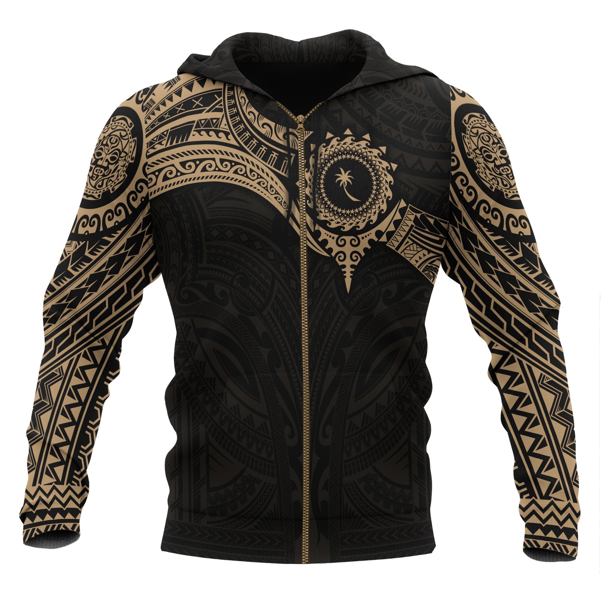 Chuuk Micronesian Zip up Hoodie Gold Heart Shield Unisex GOLD - Polynesian Pride