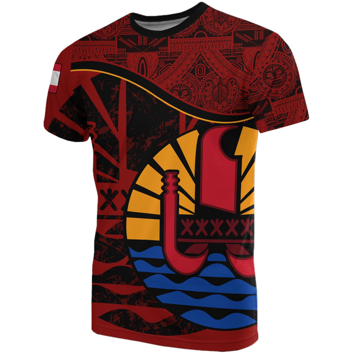 Tahiti T Shirt Tahiti Flag Vintage Style A02 Unisex Red - Polynesian Pride