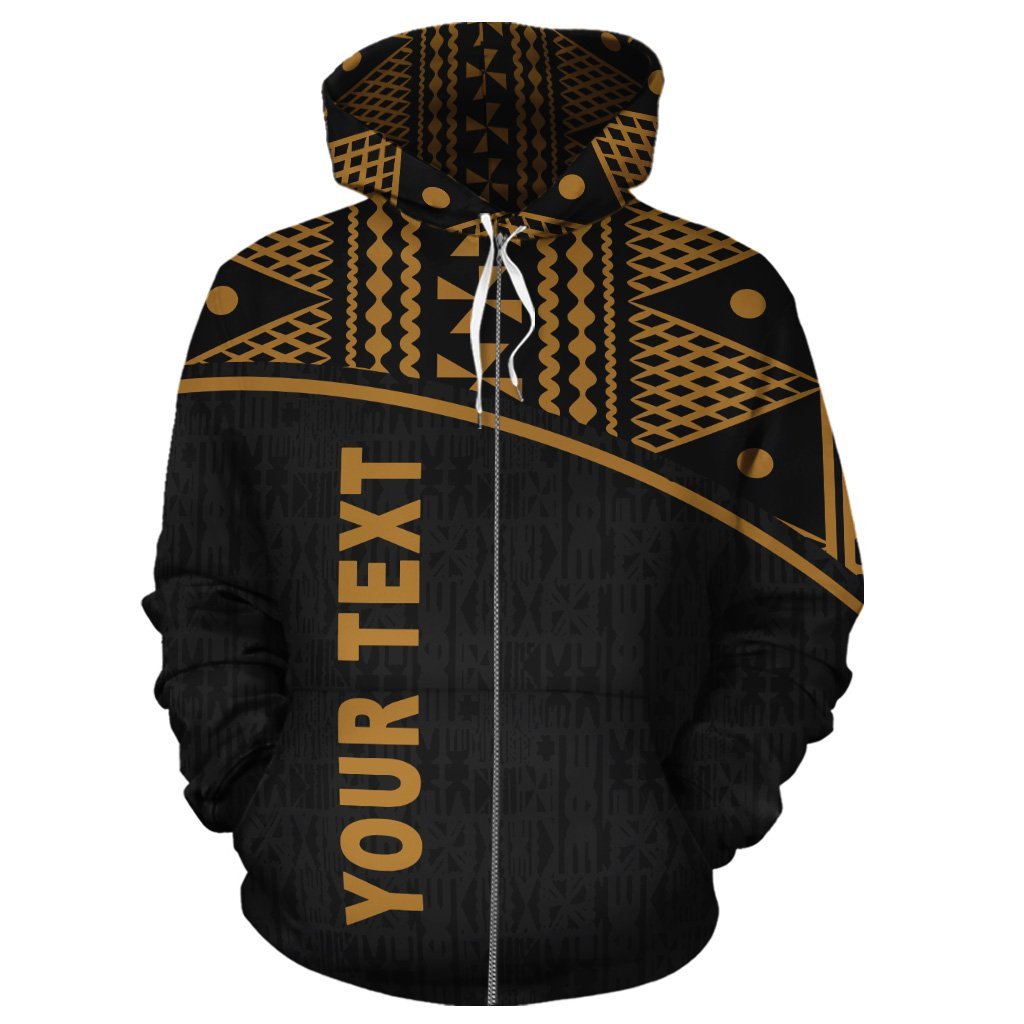 Fiji Polynesian Tapa Custom Zip up Hoodie Yellow Curve - Polynesian Pride