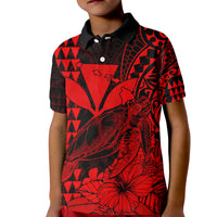 Kakau Polynesian Tribal Hawaiian Turtle with Kanaka Maoli Red Kid Polo Shirt LT9 Kid Red - Polynesian Pride
