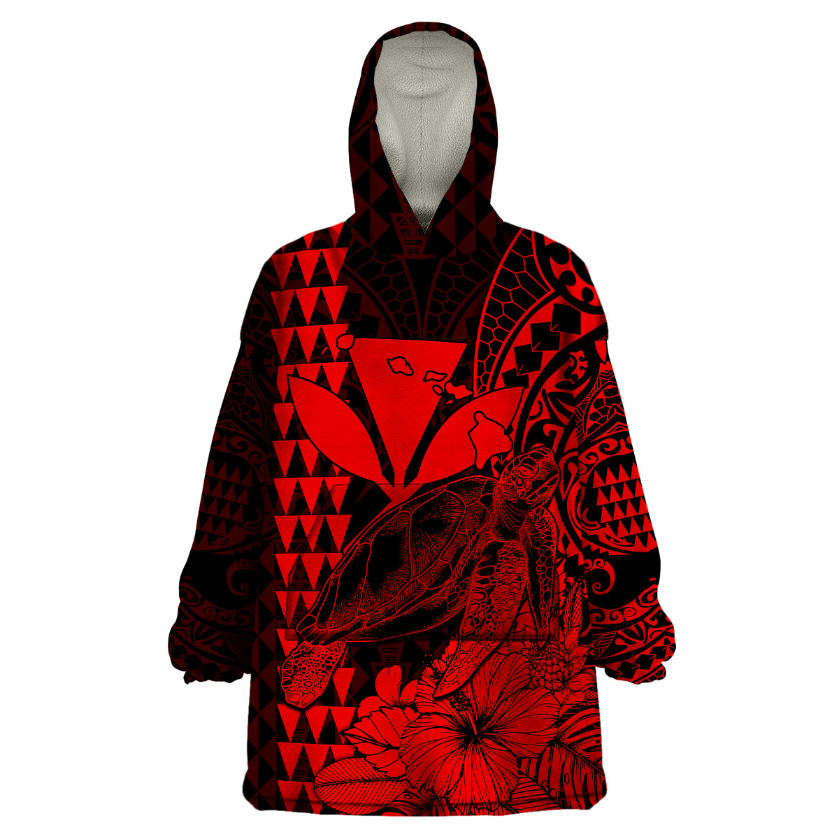 Kakau Polynesian Tribal Hawaiian Turtle with Kanaka Maoli Red Wearable Blanket Hoodie LT9 Unisex One Size - Polynesian Pride