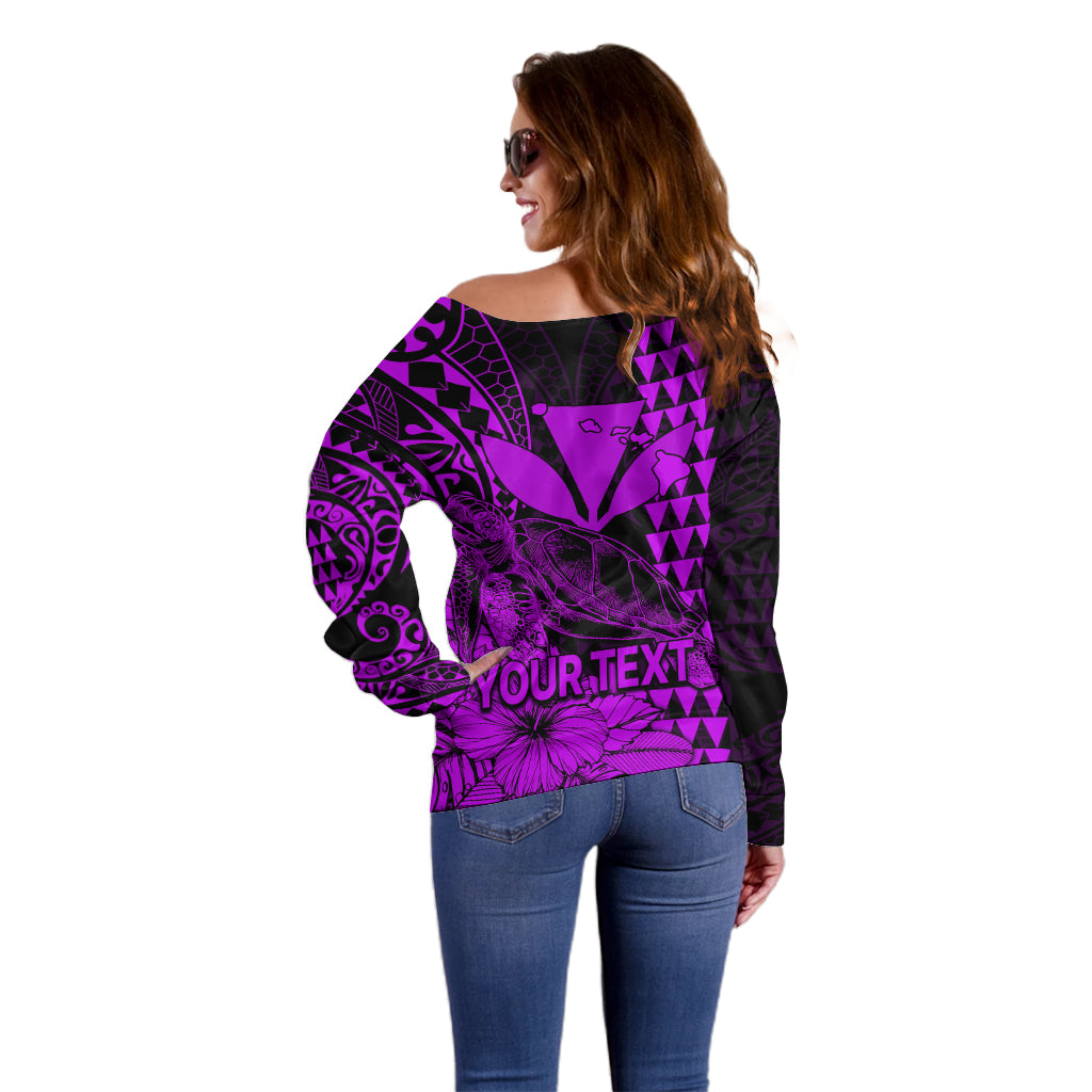 (Custom Personalised) Kakau Polynesian Tribal Hawaiian Turtle with Kanaka Maoli Purple Off Shoulder Sweater LT9 - Polynesian Pride
