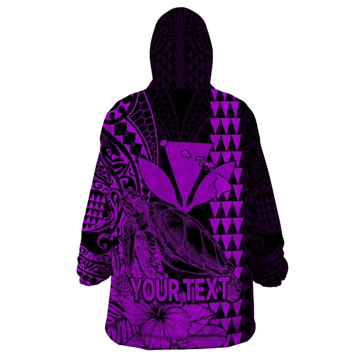 (Custom Personalised) Kakau Polynesian Tribal Hawaiian Turtle with Kanaka Maoli Purple Wearable Blanket Hoodie LT9 - Polynesian Pride