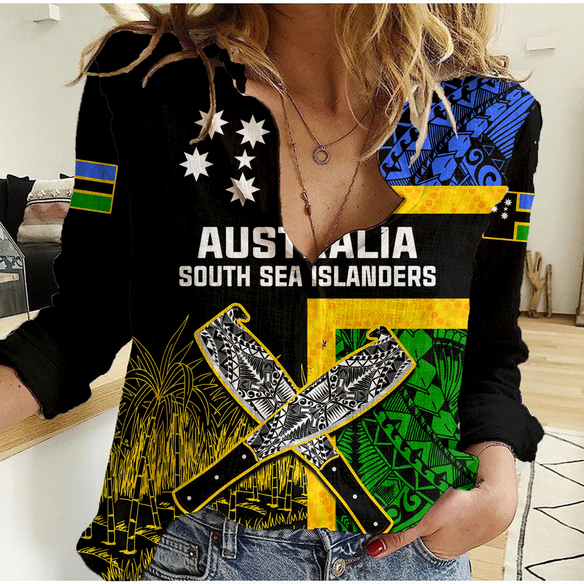 (Custom Personalised) Australian South Sea Islanders Flag Style Women Casual Shirt LT14 Female Black - Polynesian Pride