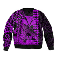 (Custom Personalised) Kakau Polynesian Tribal Hawaiian Turtle with Kanaka Maoli Purple Sleeve Zip Bomber Jacket LT9 - Polynesian Pride