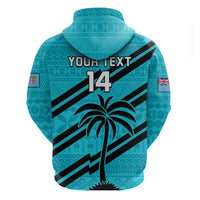 (Custom Text and Number) Fiji Rugby Tapa Pattern Fijian 7s Cyan Hoodie LT14 - Polynesian Pride