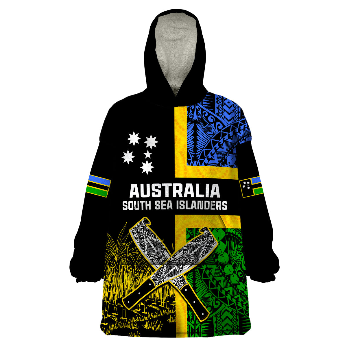 (Custom Personalised) Australian South Sea Islanders Flag Style Wearable Blanket Hoodie LT14 Unisex One Size - Polynesian Pride