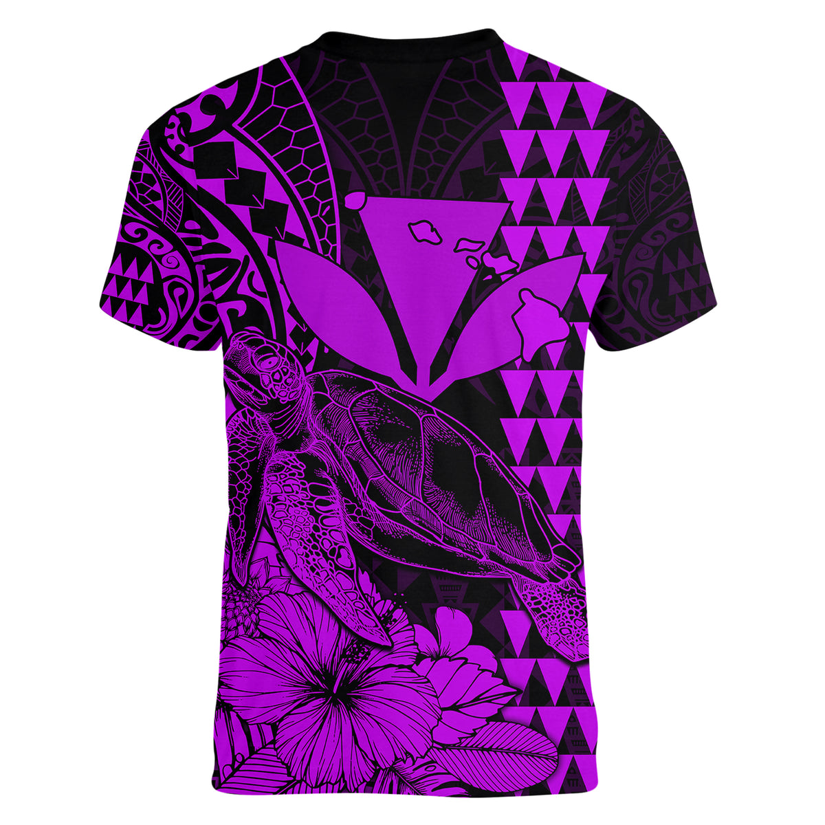 Kakau Polynesian Tribal Hawaiian Turtle with Kanaka Maoli Purple Women V Neck T Shirt LT9 - Polynesian Pride