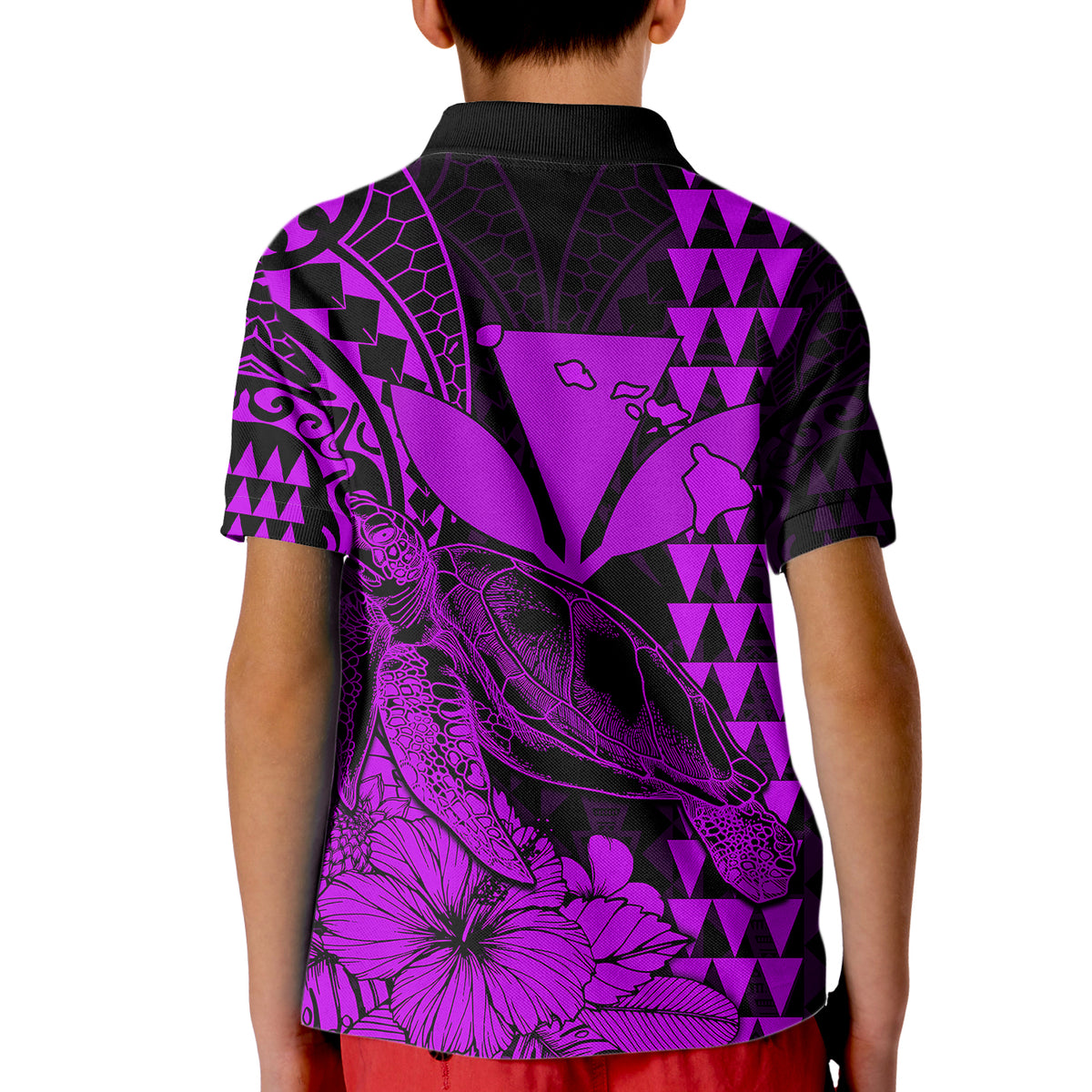 Kakau Polynesian Tribal Hawaiian Turtle with Kanaka Maoli Purple Kid Polo Shirt LT9 - Polynesian Pride
