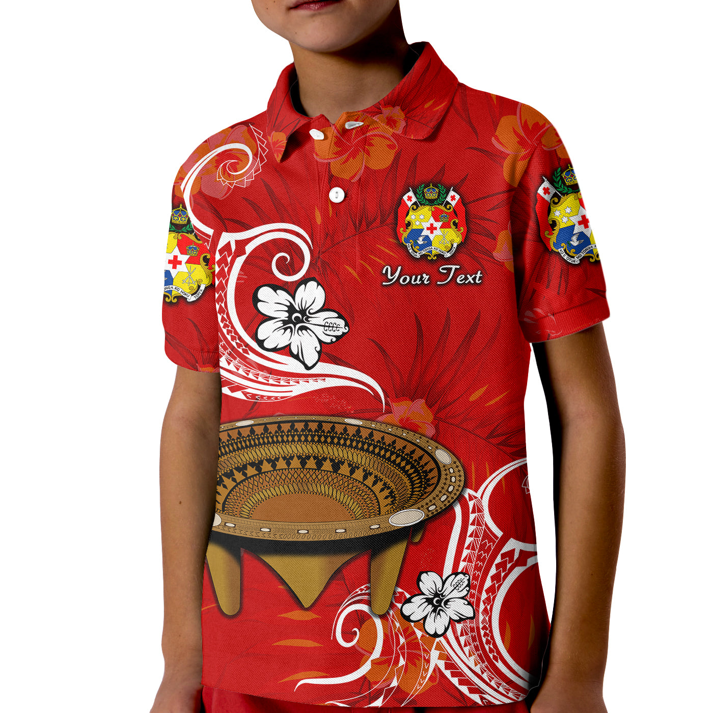 (Custom Personalised) Tonga Kumete Kava Bowl Sila Vibes - Red Kid Polo Shirt LT8 Kid Red - Polynesian Pride