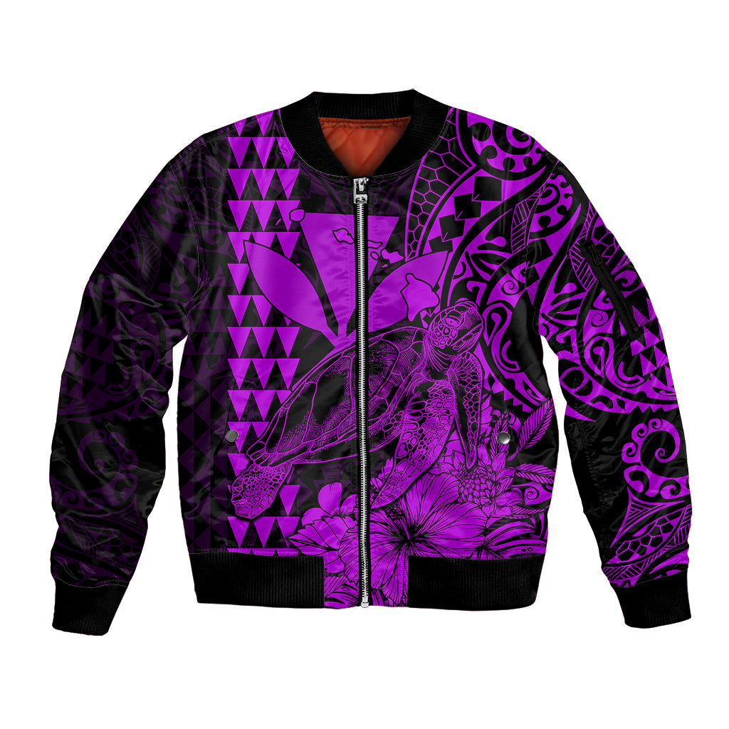 Kakau Polynesian Tribal Hawaiian Turtle with Kanaka Maoli Purple Sleeve Zip Bomber Jacket LT9 Unisex Purple - Polynesian Pride