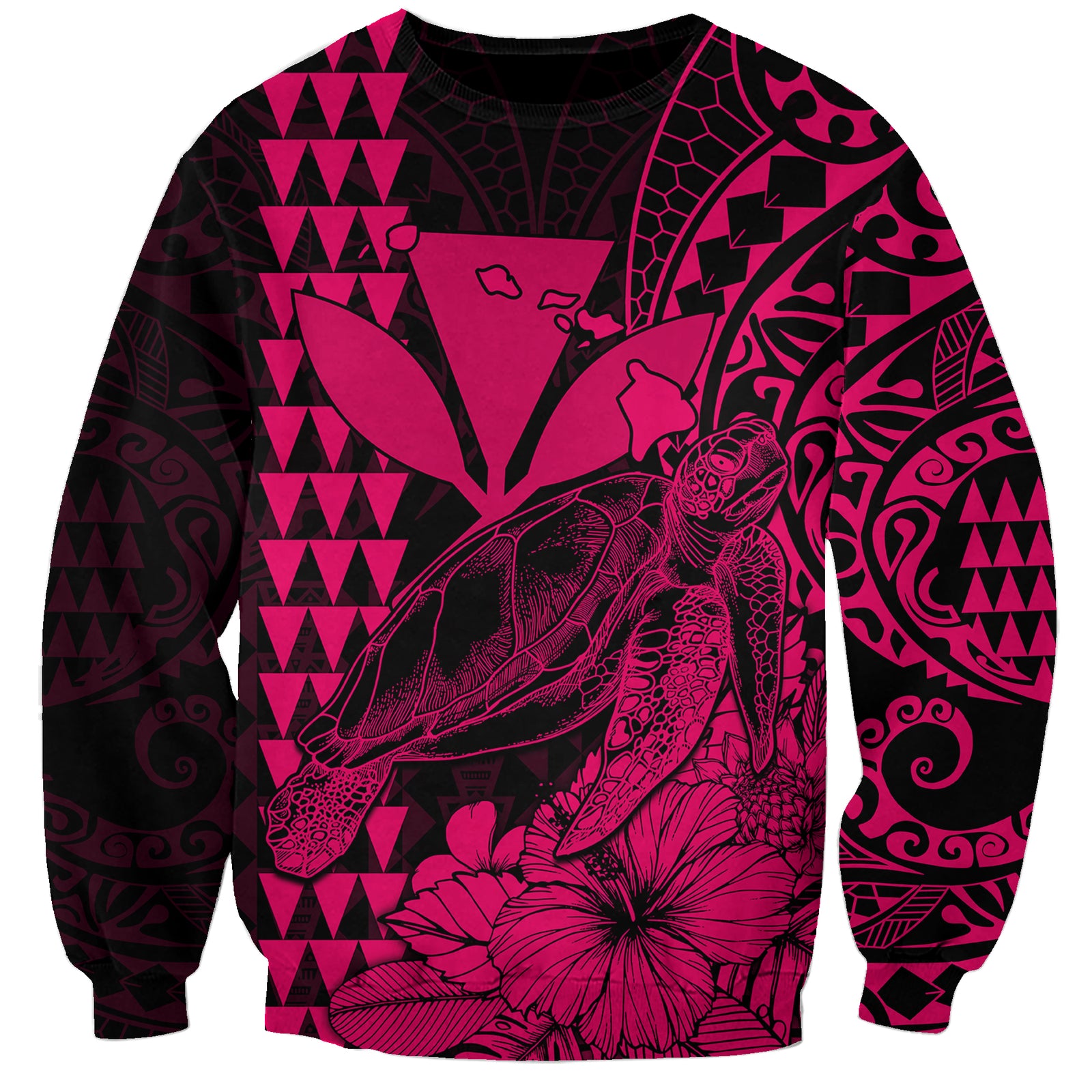 Kakau Polynesian Tribal Hawaiian Turtle with Kanaka Maoli Pink Sweatshirt LT9 Unisex Pink - Polynesian Pride