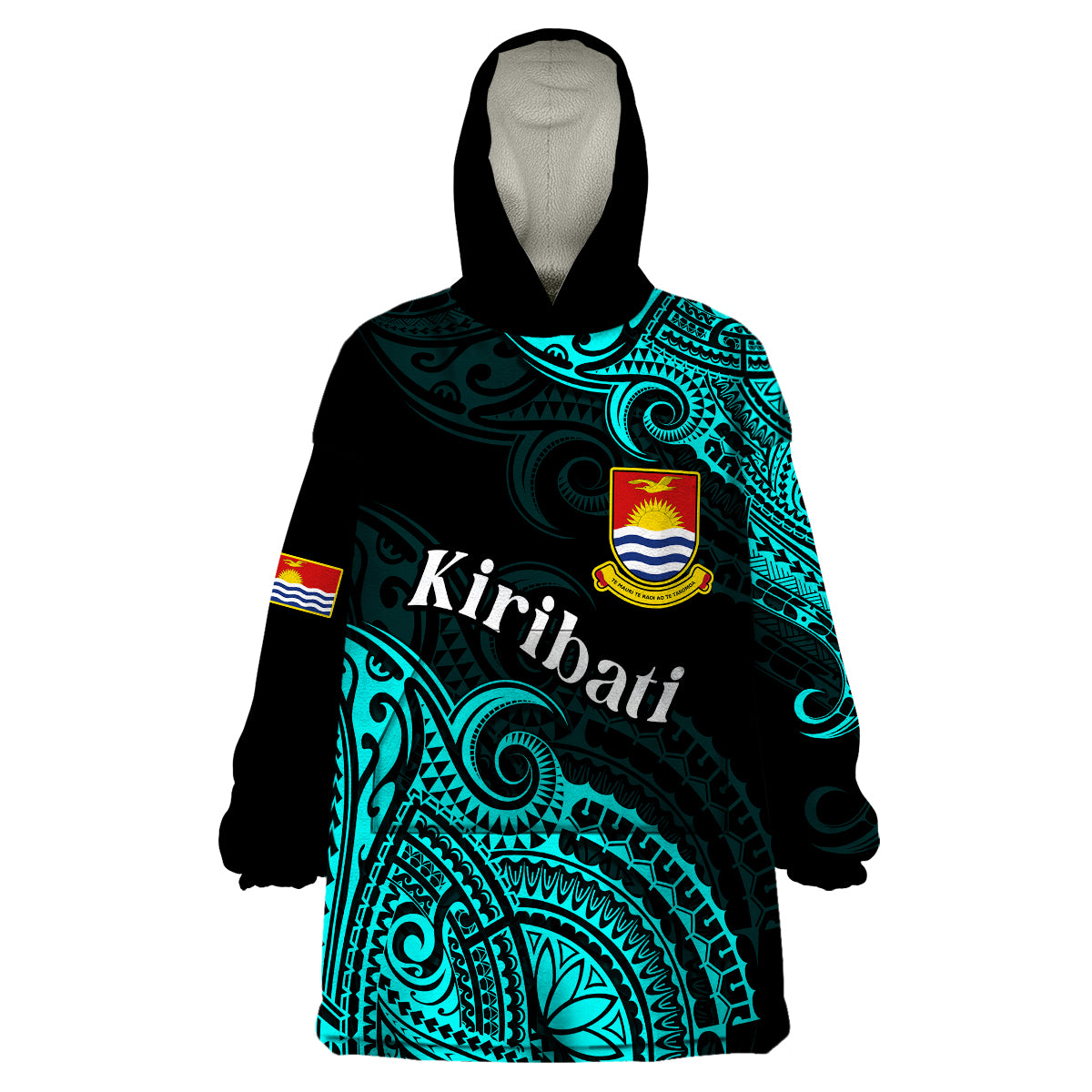 (Custom Personalised) Ribaberiki Kiribati Coat Of Arms Mix Cyan Polynesian Wearable Blanket Hoodie LT14 Unisex One Size - Polynesian Pride