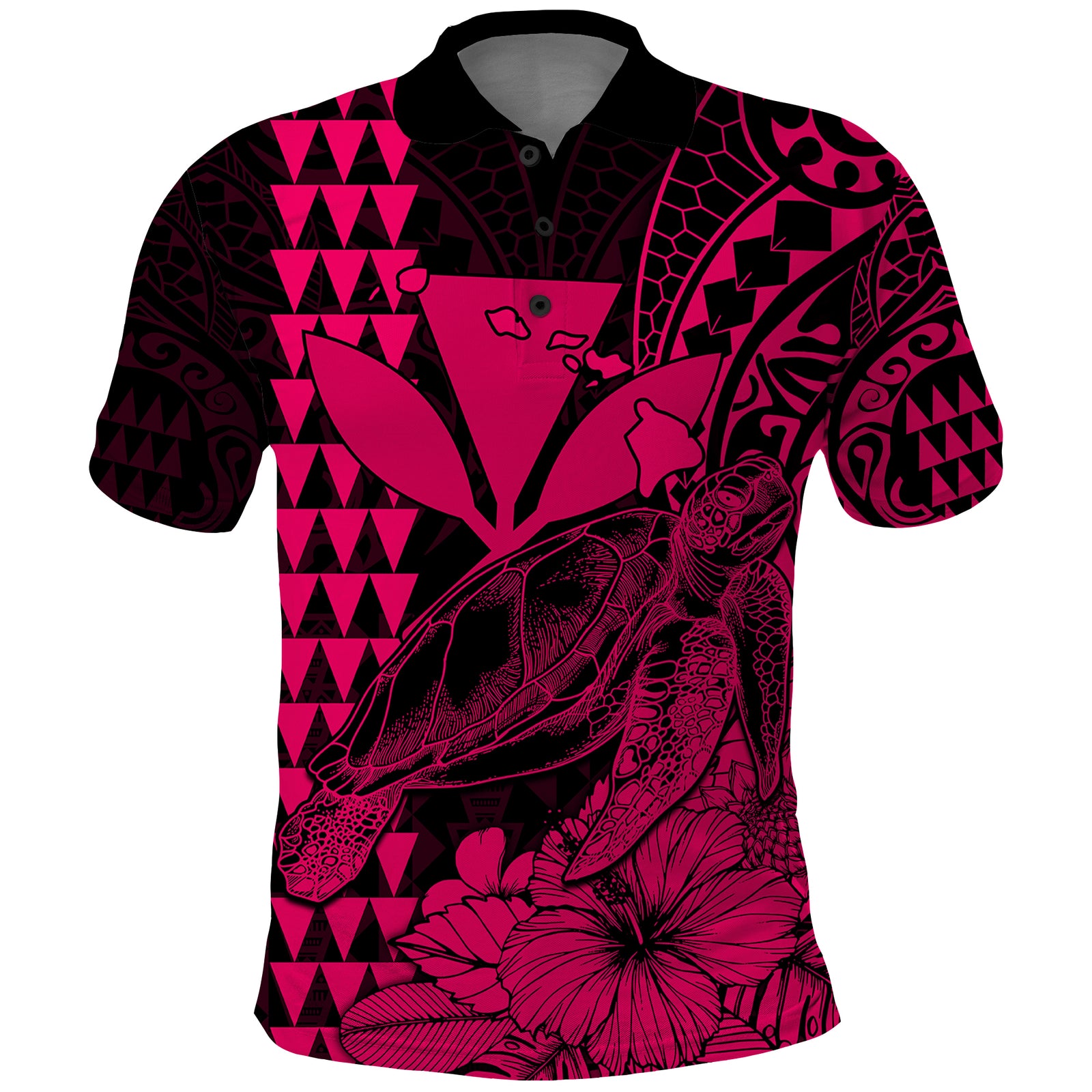Kakau Polynesian Tribal Hawaiian Turtle with Kanaka Maoli Pink Polo Shirt LT9 Pink - Polynesian Pride