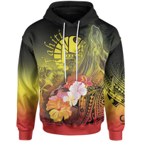 Tahiti Hoodie Humpback Whale with Tropical Flowers (Yellow) Unisex Yellow - Polynesian Pride