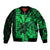 (Custom Personalised) Kakau Polynesian Tribal Hawaiian Turtle with Kanaka Maoli Green Sleeve Zip Bomber Jacket LT9 Unisex Green - Polynesian Pride