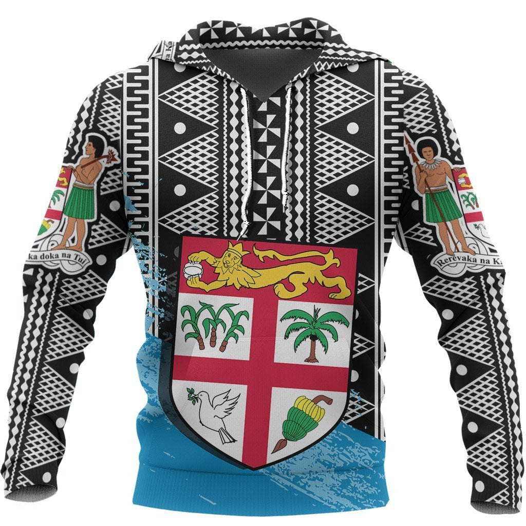 Fiji Tapa Hoodie Fiji Flag Coat of Arms Special Unisex Fiji Tapa - Polynesian Pride