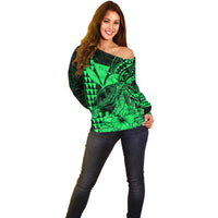 Kakau Polynesian Tribal Hawaiian Turtle with Kanaka Maoli Green Off Shoulder Sweater LT9 - Polynesian Pride