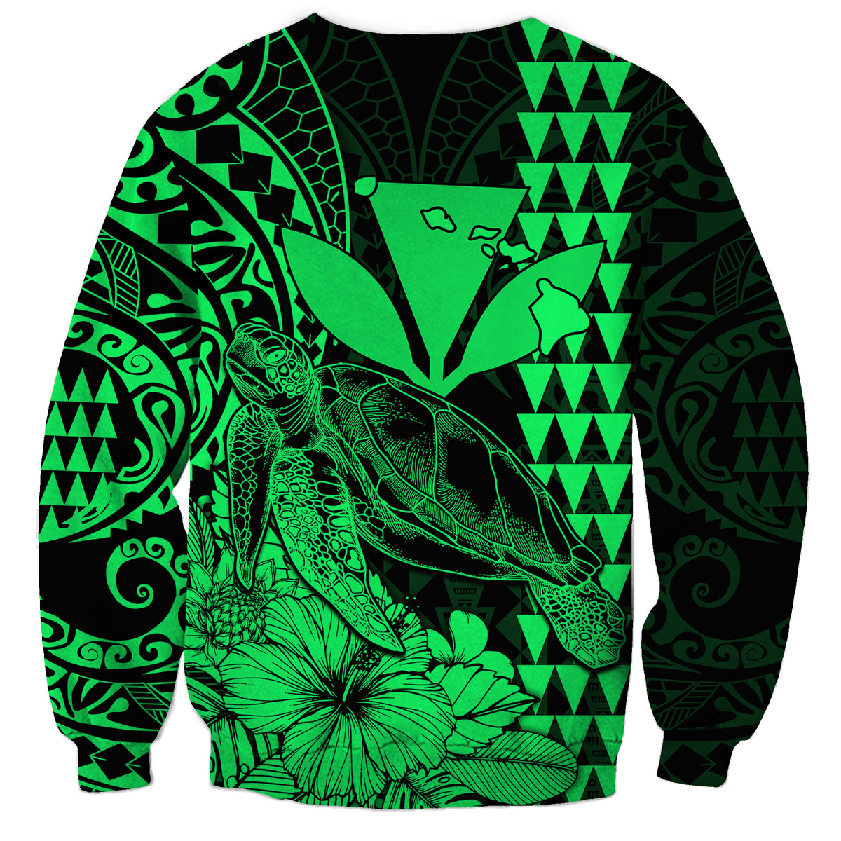 Kakau Polynesian Tribal Hawaiian Turtle with Kanaka Maoli Green Sweatshirt LT9 - Polynesian Pride