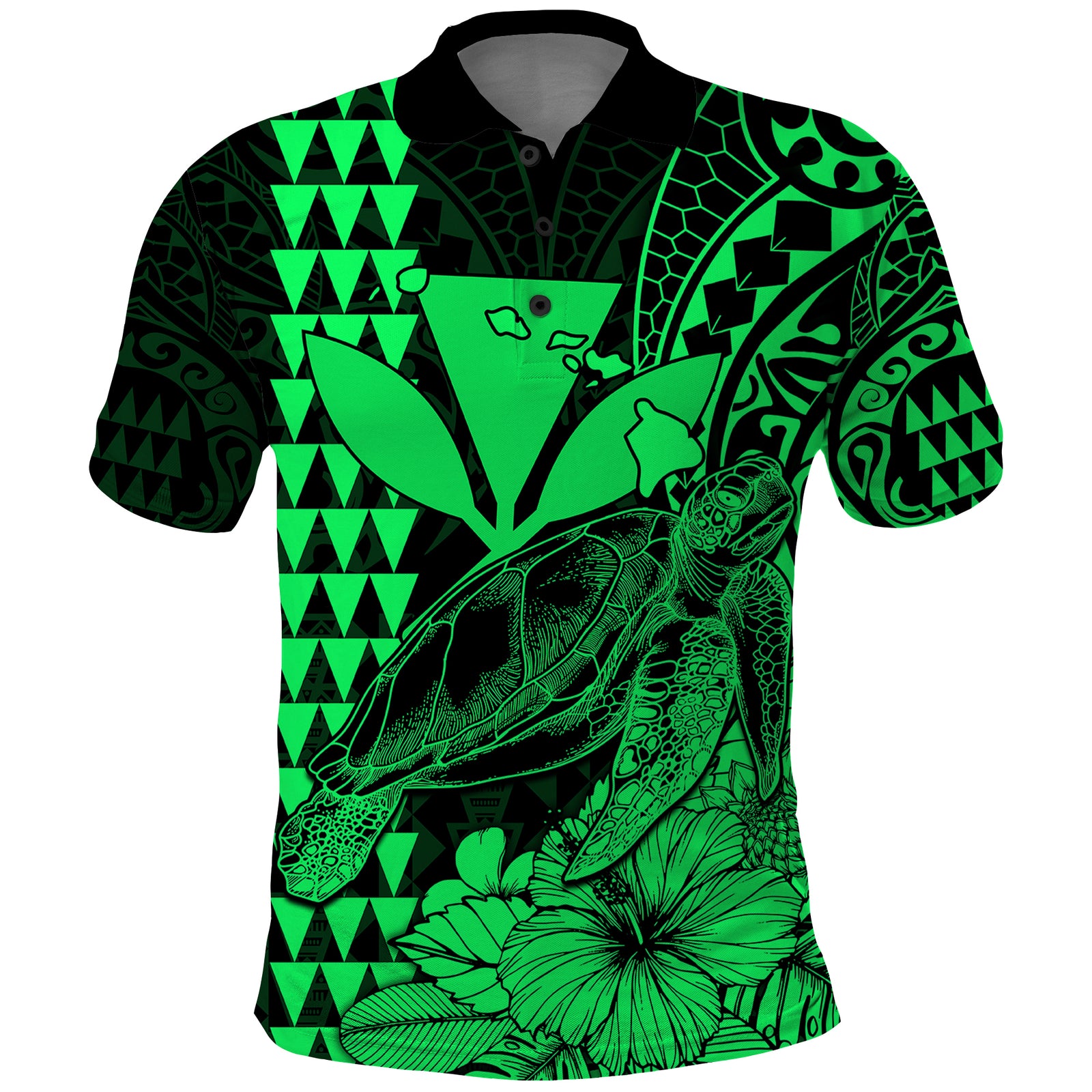 Kakau Polynesian Tribal Hawaiian Turtle with Kanaka Maoli Green Polo Shirt LT9 Green - Polynesian Pride