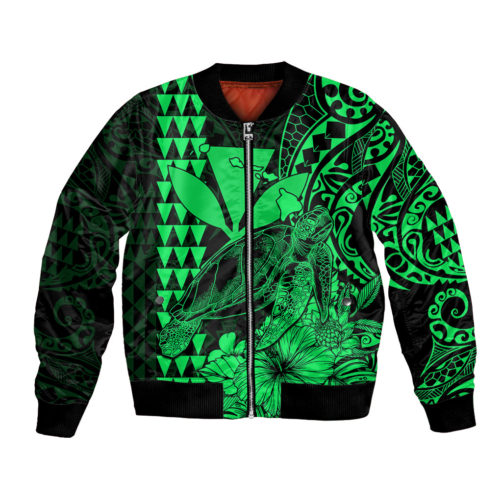 Kakau Polynesian Tribal Hawaiian Turtle with Kanaka Maoli Green Bomber Jacket LT9 Unisex Green - Polynesian Pride