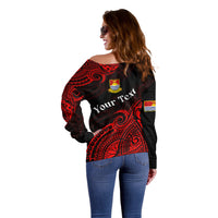 (Custom Personalised) Ribaberiki Kiribati Coat Of Arms Mix Red Polynesian Off Shoulder Sweater LT14 - Polynesian Pride