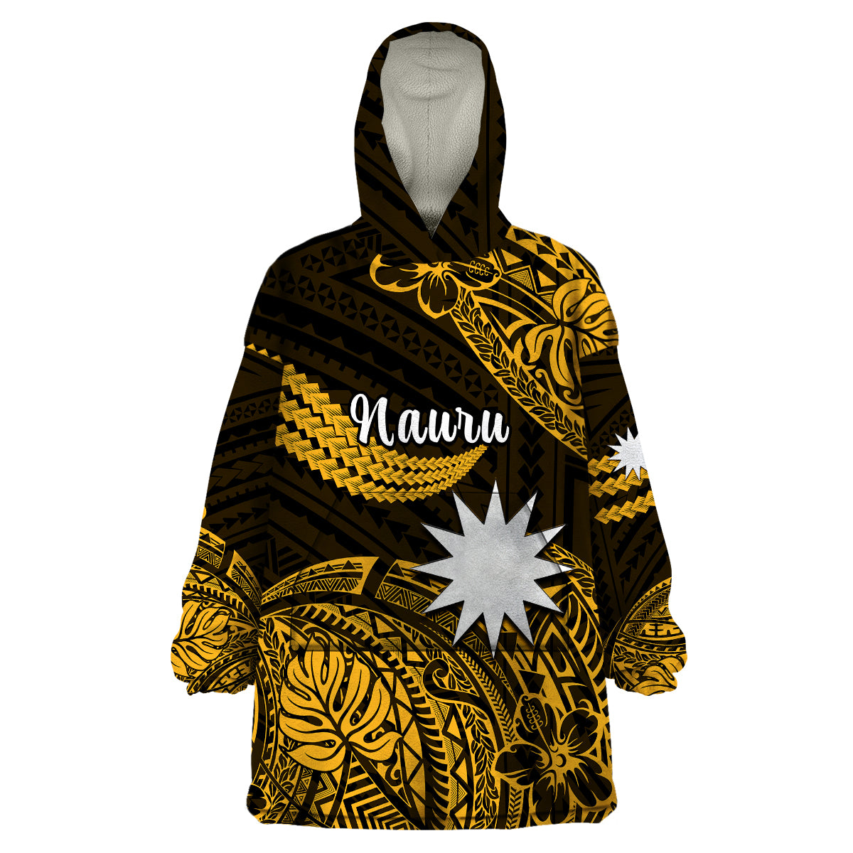 (Custom Personalised) Nauru Polynesian Hibiscus Naoero Glod Wearable Blanket Hoodie LT14 Unisex One Size - Polynesian Pride