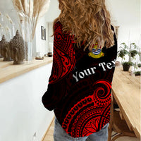 (Custom Personalised) Ribaberiki Kiribati Coat Of Arms Mix Red Polynesian Women Casual Shirt LT14 - Polynesian Pride