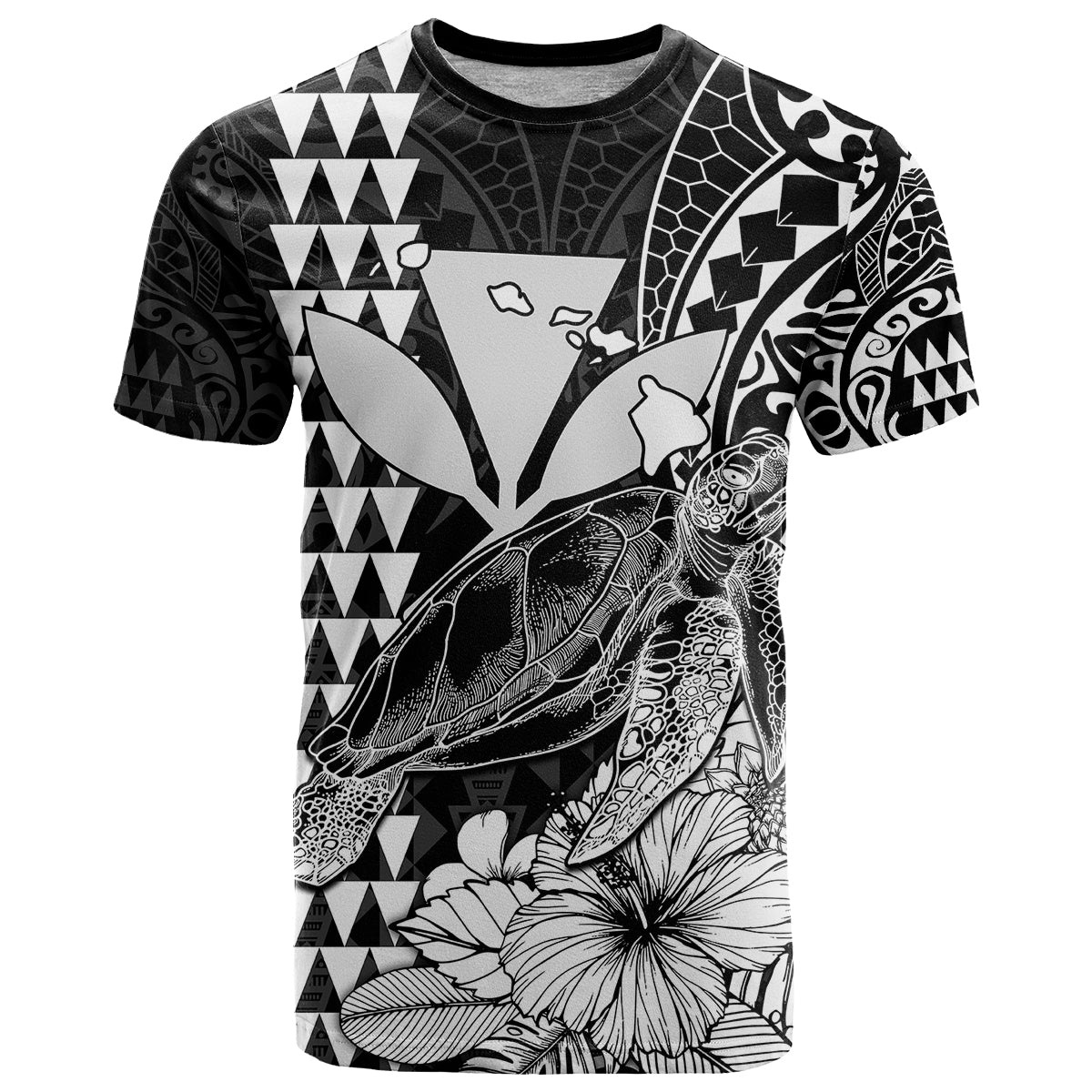 Custom Kakau Polynesian Tribal Hawaiian Turtle with Kanaka Maoli Black T Shirt LT9 Black - Polynesian Pride