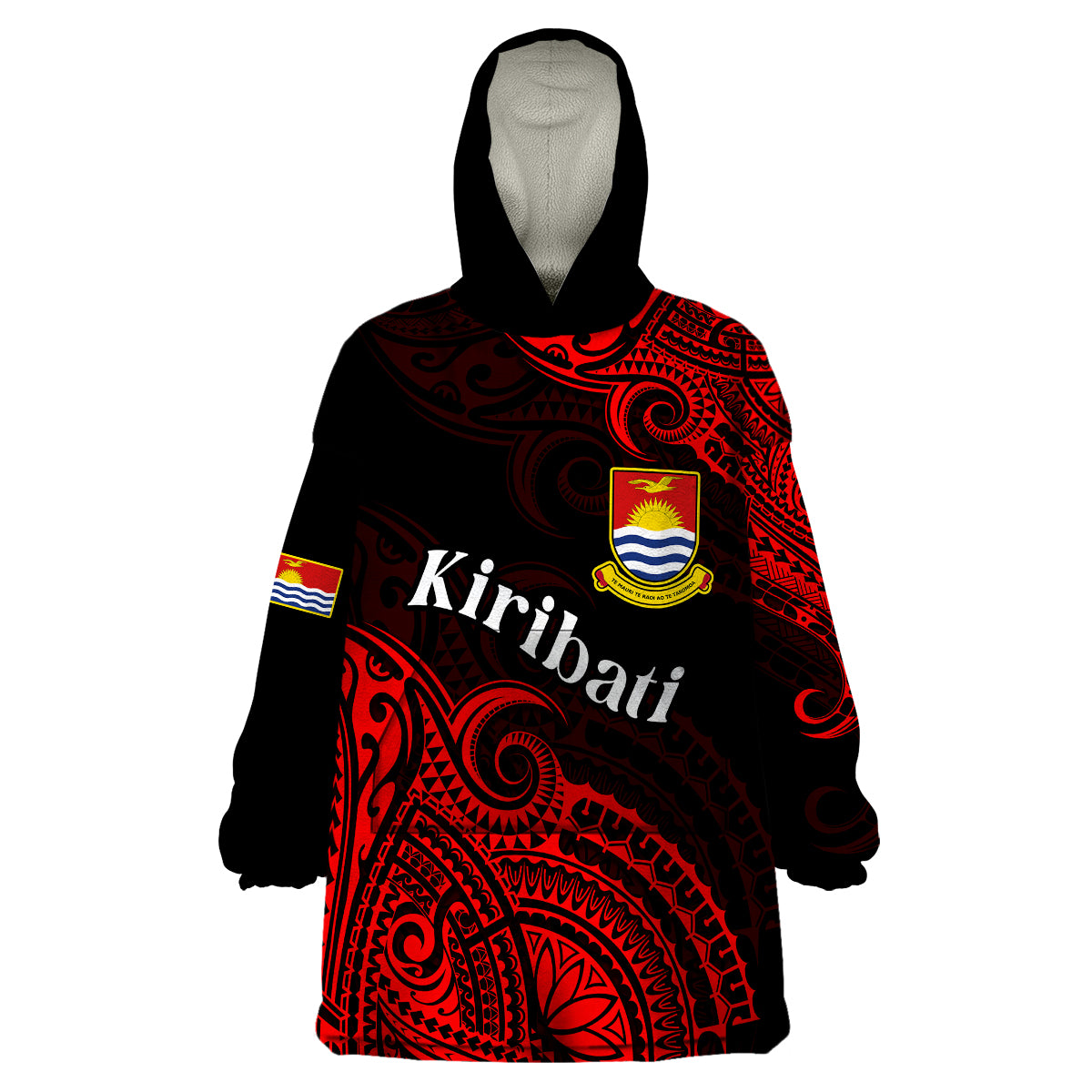 (Custom Personalised) Ribaberiki Kiribati Coat Of Arms Mix Red Polynesian Wearable Blanket Hoodie LT14 Unisex One Size - Polynesian Pride